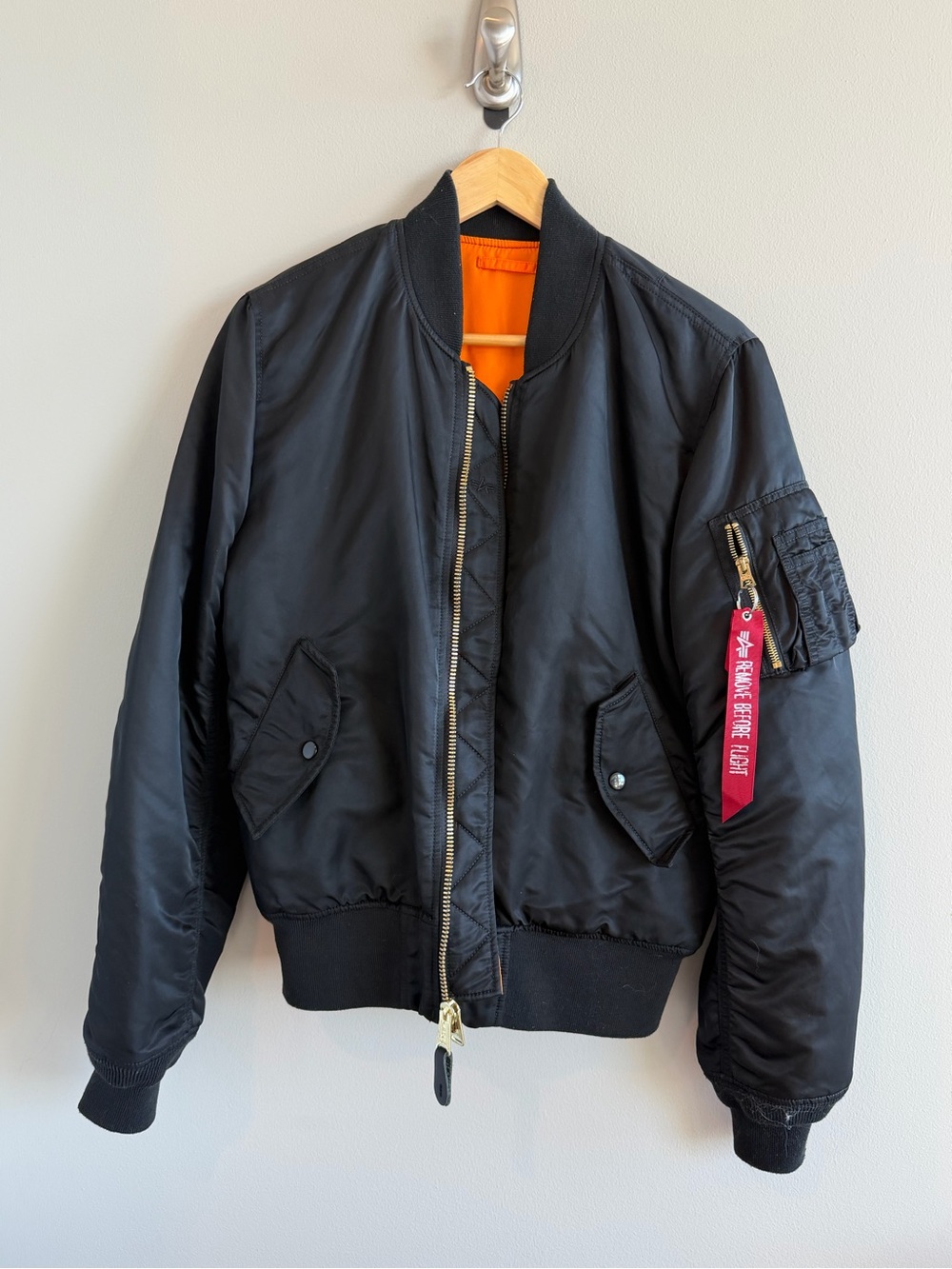 Alpha Industries Black Bomber Jacket with Orange Lining